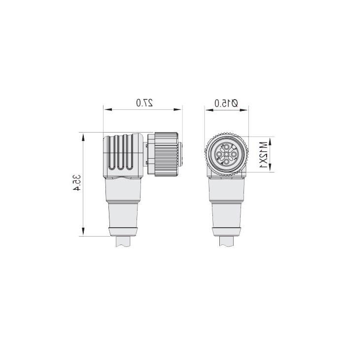 M12 4Pin, female 90°, single-end precast cable, PUR material, yellow sheath, 64T061-XXX